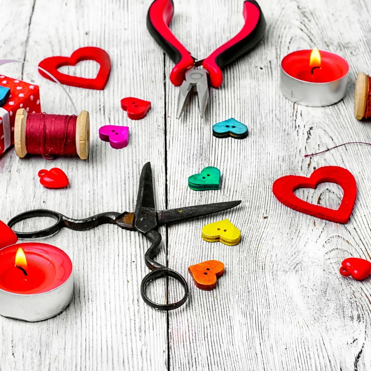 valentines day crafting table set up