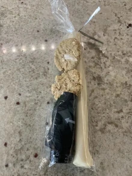 A bag with the peanut butter and banana 