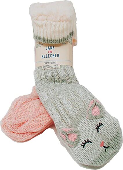 A 2 pack of slipper socks (one pink pair and one cat pair).