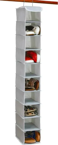 A long hanging storage space for shoes.