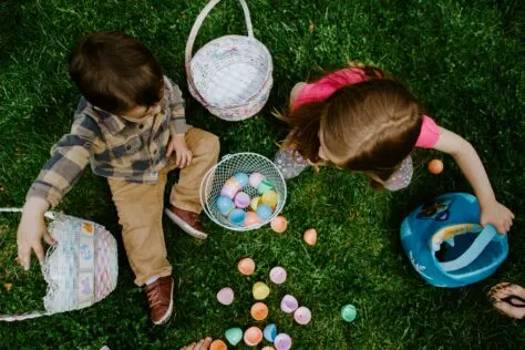 kids with Easter baskets; Themed Easter Basket