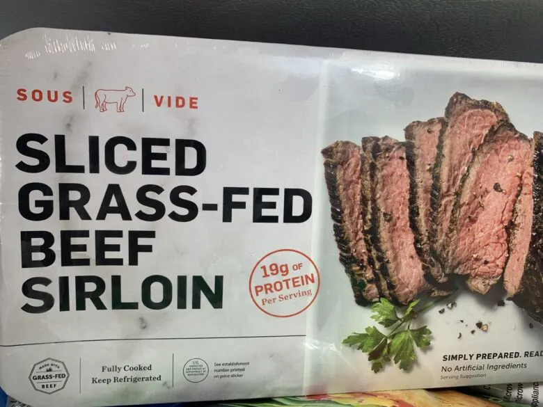 A package of Sliced Grass-Fed Beef Sirloin.