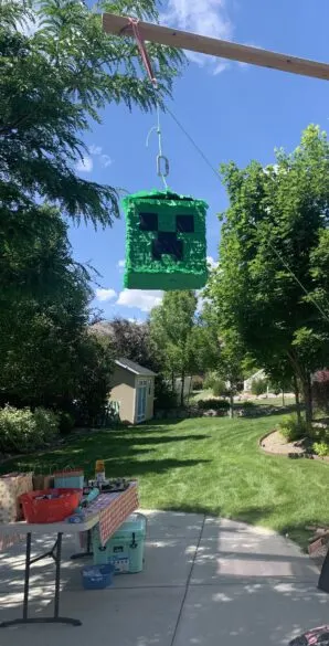 Piñata hanging ready to be hit.