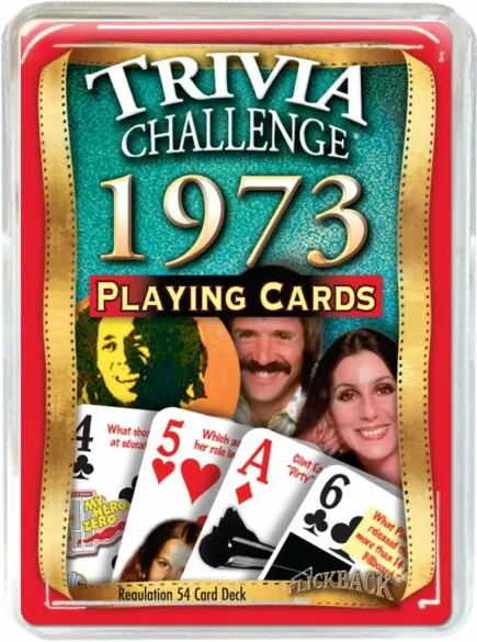 A package of 1973 Trivia Challenge playing cards.