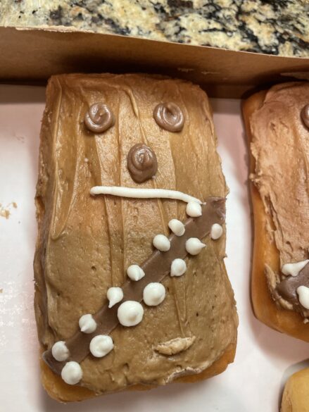 A maple bar decorated as Chewbacca.